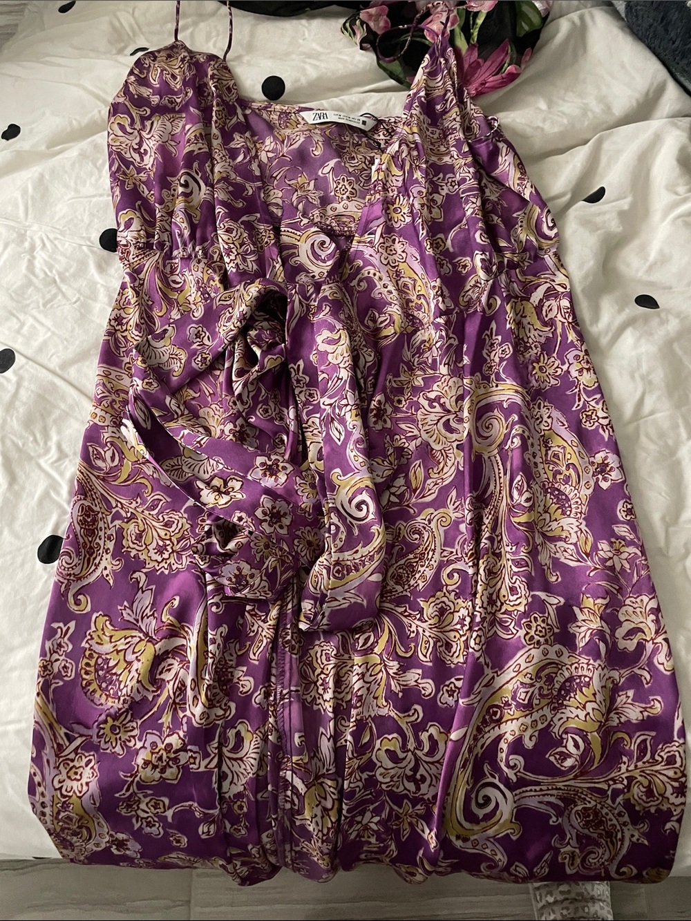 Zara Purple Paisley Satin Slip Dress with Cream & Gold Detail BNWT